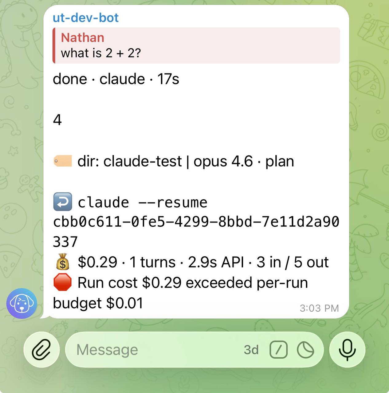 Cost warning alert showing budget threshold exceeded