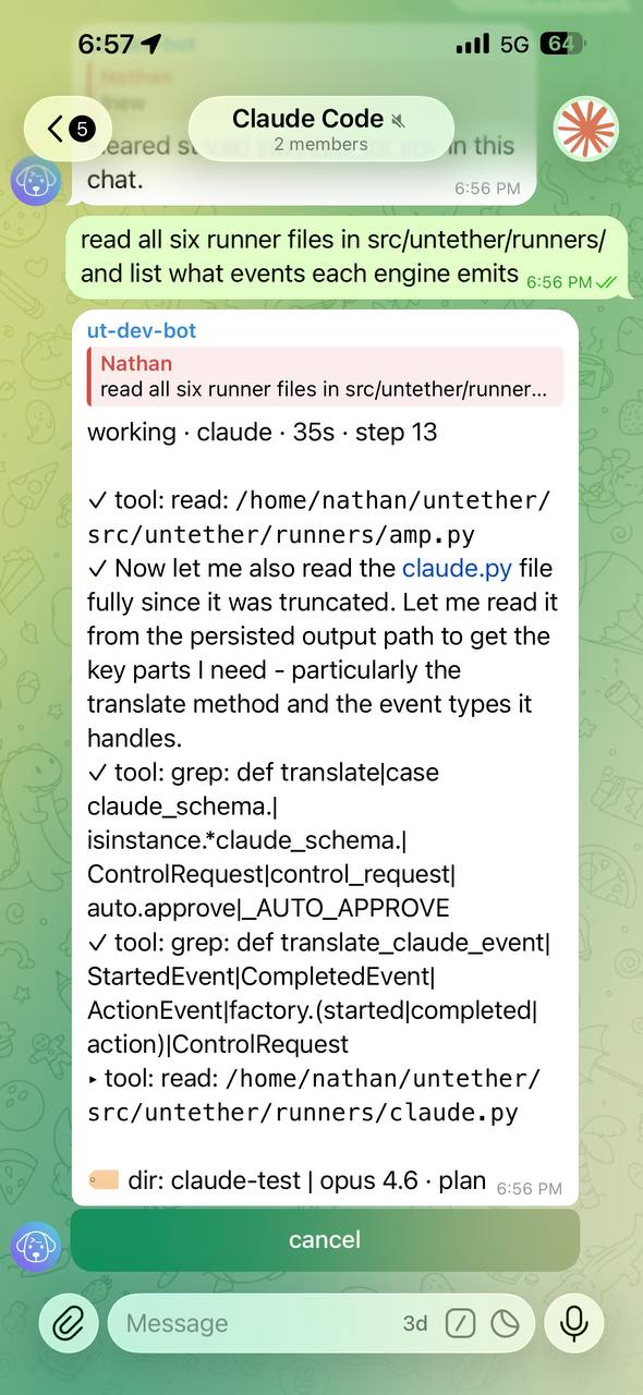 Progress message streaming in Telegram with action list