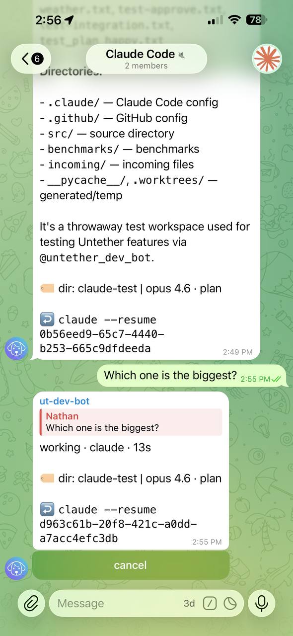 Stateless mode — user replying to a message with resume line