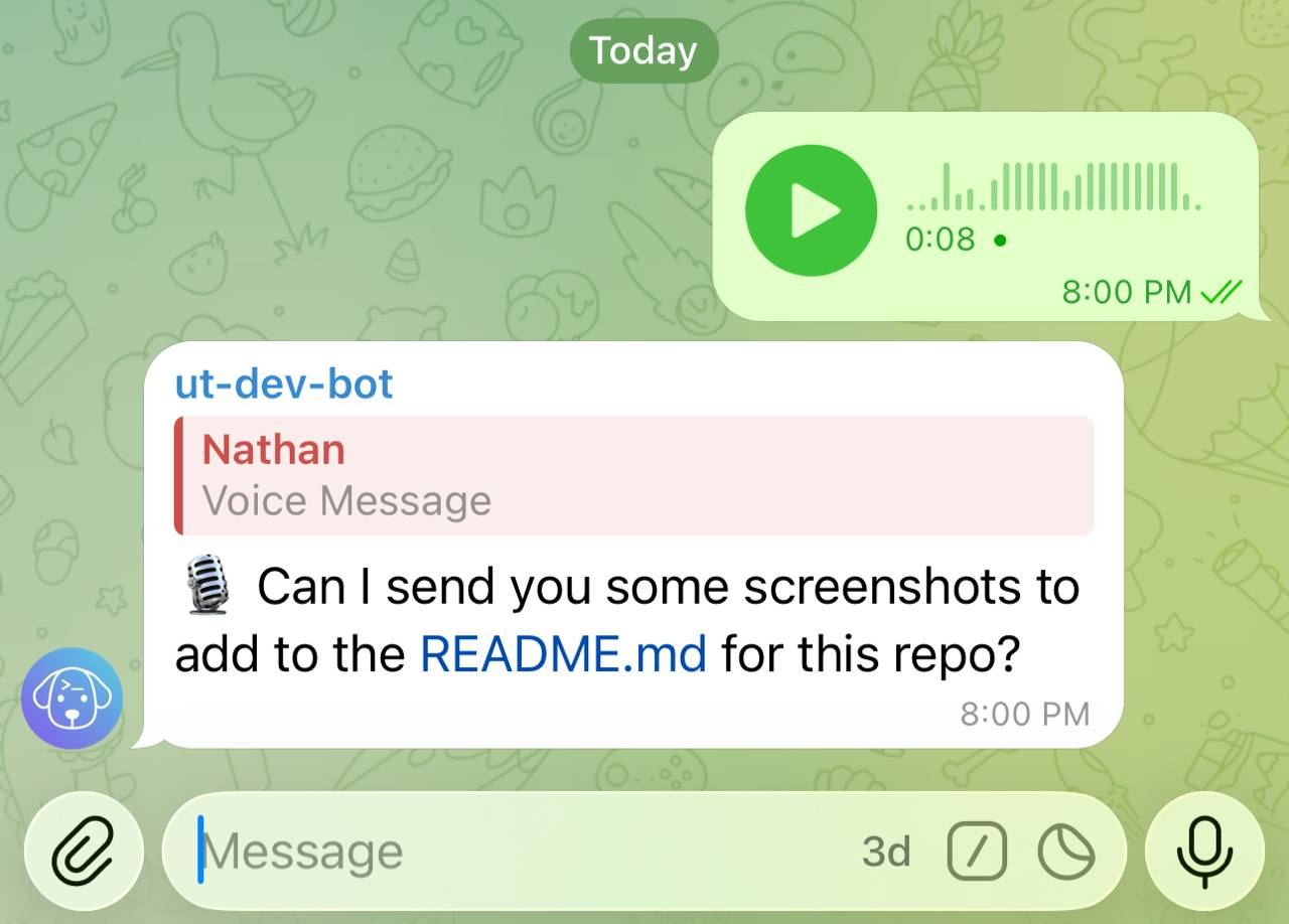 Voice note followed by transcribed text and agent run output